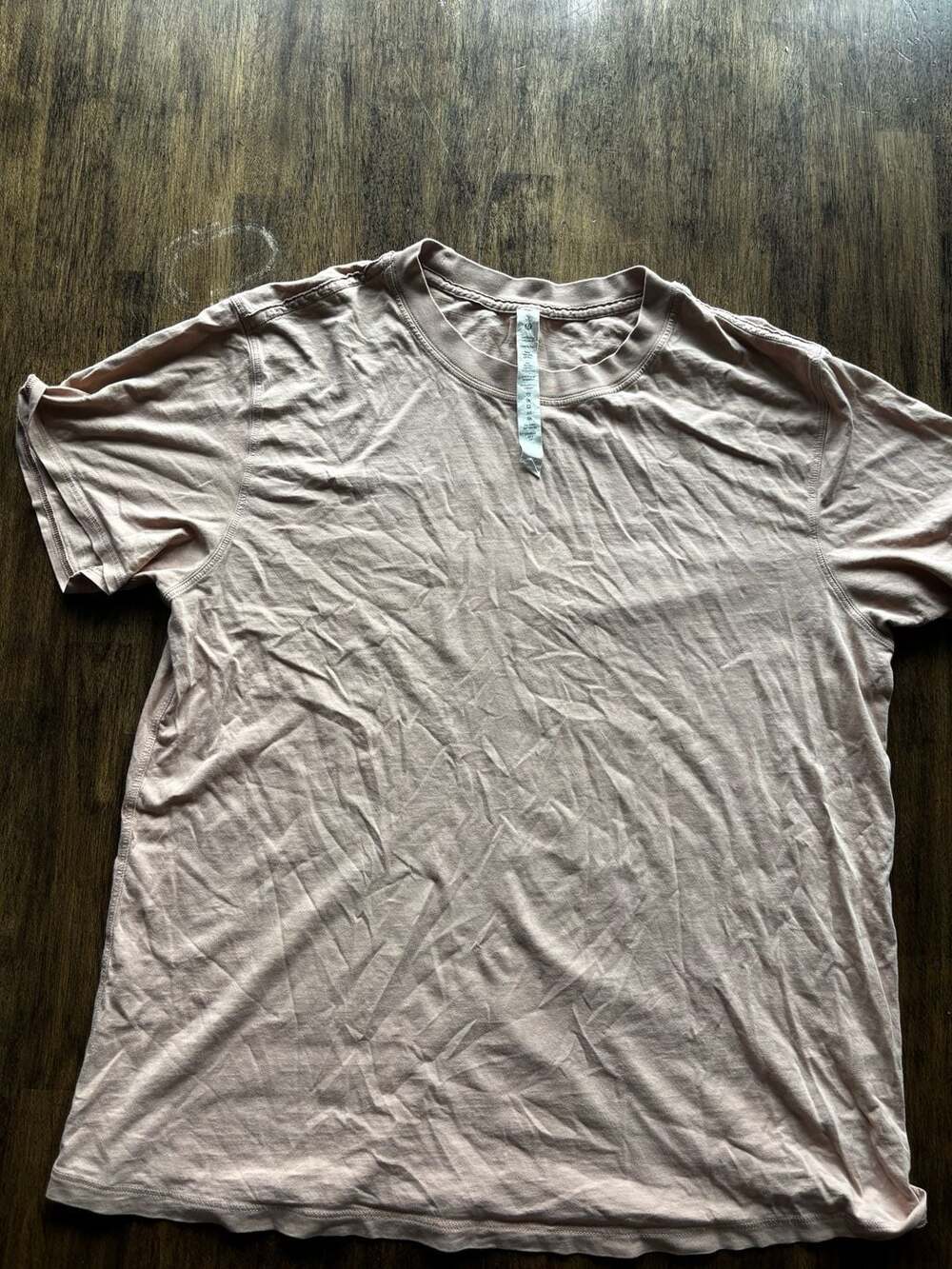 Lululemon Size 6 Pink Short Sleeve Tee with Back Seam and Stains